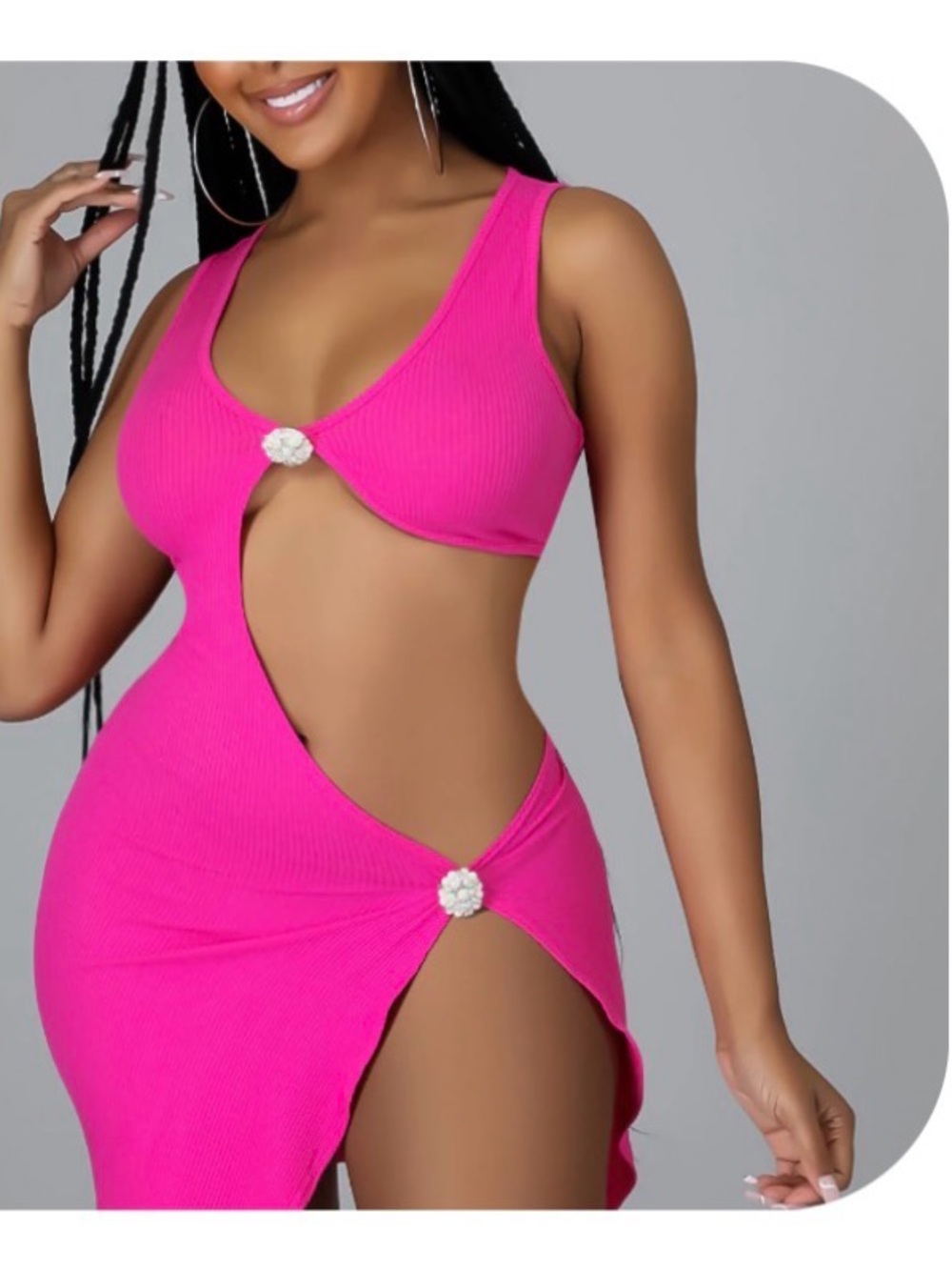 Hot Pink Cutout Bodycon Dress with Rhinestone Accents